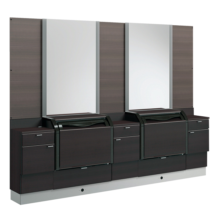 <S寸/2連>キャビネット:ダークウッド(DW)/ミラーサイドパネル:グレー