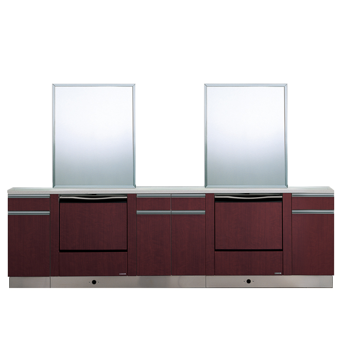 <LLサイズ/2連>キャビネット:ローズウッド(D)/カウンター:シェルホワイト